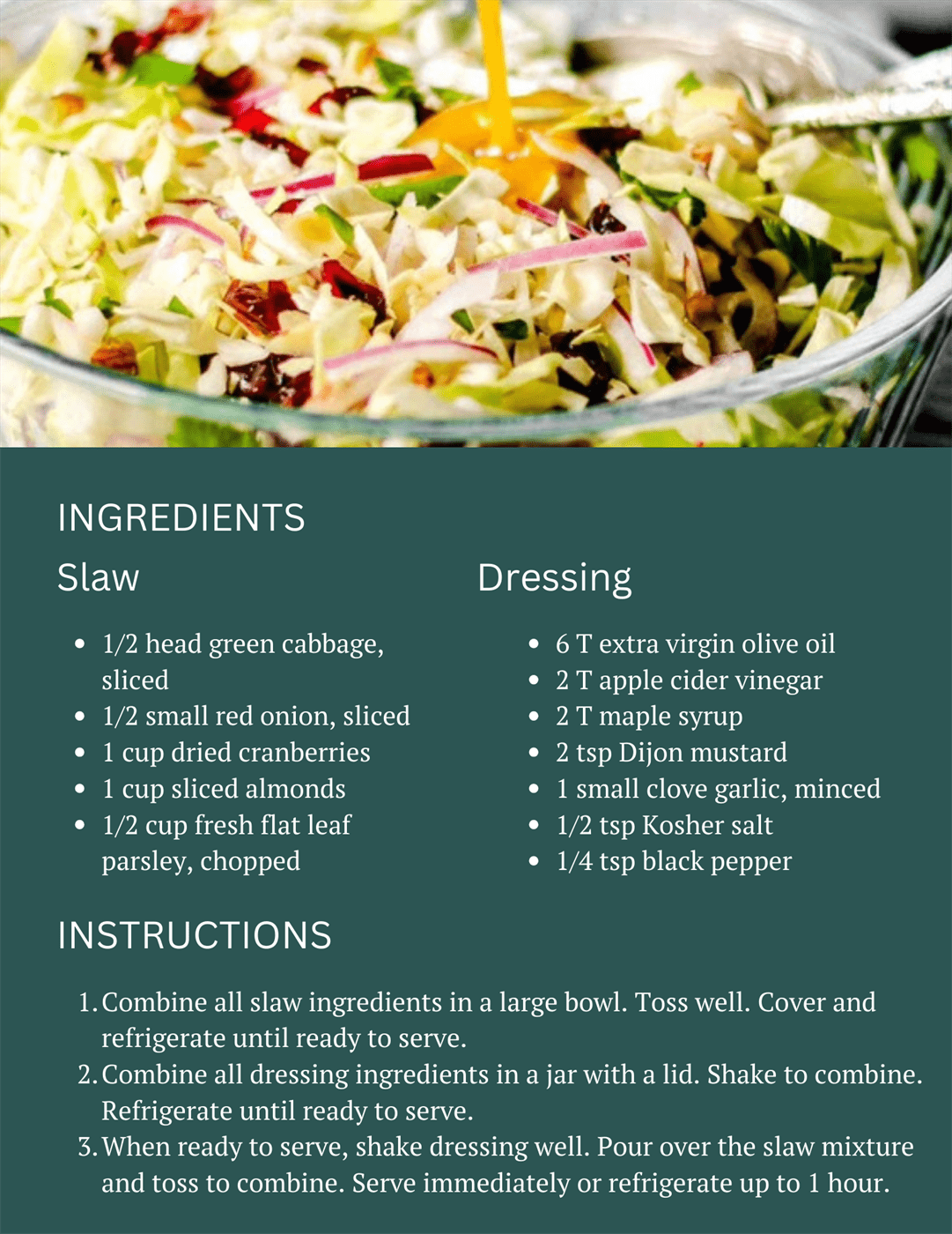 RECIPE OF THE MONTH Cranberry Almond Slaw